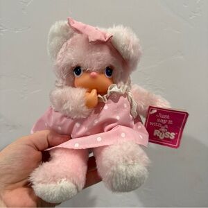 Vintage Russ Berrie Felicia “Monchhichi” Thumb Sucker Pink Dot Plush Doll 10”